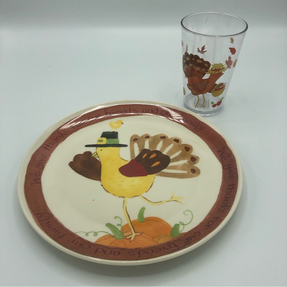 Pottery Barn Kids Thanksgiving Plate and cup Children